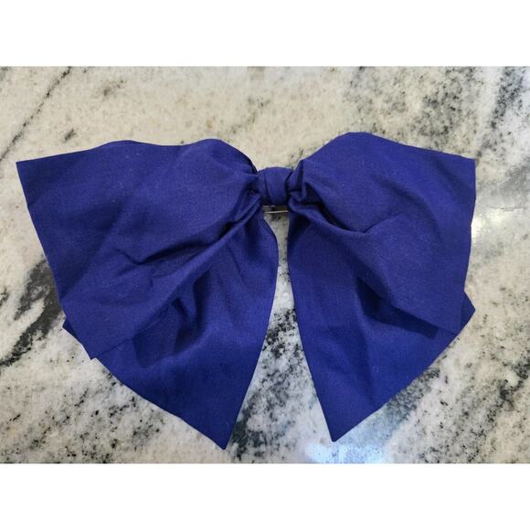 Vintage Navy Blue Fabric Hair Bow Clip Large Statement Barrette Retro 80s Style - Picture 1 of 2